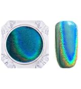 Nailtec metalický leštící mirror pudr,nový-tyrkysový s duhovými odlesky v hranaté dózičce