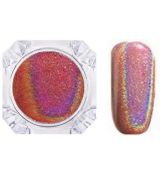 Nailtec metalický leštící mirror pudr,nový-červenorůžový s duhovými odlesky v hranaté dózičce
