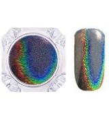 Nailtec metalický leštící mirror pudr,nový-šedofialový s duhovými odlesky v hranaté dózičce